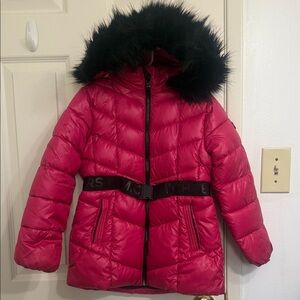 Michael Kors Pink Puffer Jacket with Black removable Fur Hood